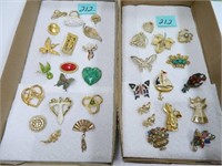 (2) Flats of Vintage Goldtone Figural Pins