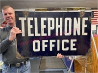 Ant. 1920s "Telephone Office" DS porcelain sign