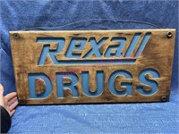 Vtg "Rexall Drugs" wood sign (12x24)