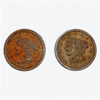 1853-1855 Braided Hair Half Cents [2 coins]