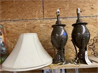 Pair Decorative Elec Table Lamps w/Shades 22"H