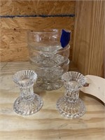 5 pcs-2 Glass Candle Holders & 3 Pudding Cups