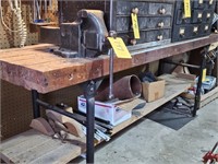VISE & BENCH 91 INCHES LONG BY 21 INCHES WIDE 35.