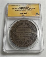 1833 Medal Franklin-Montyou Bronze Humanitarian