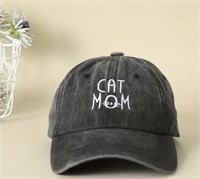 New Grey Cat Mom Baseball Cap Distressed