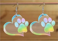 Colorful Heart & Animal Paw Design Dangle Earrings