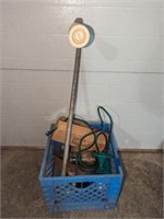 Milk Crate with Cast Iron Skillet