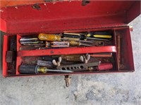 Red Metal Toolbox with Tools