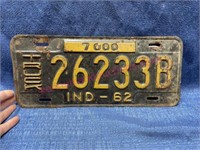 1962 Indiana license plate