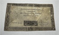 1793 French Revolution 25 Livres Assignat Banknote
