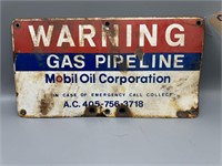 Mobil Oil Pipeline Warning sign, SSP, 15Wx8T