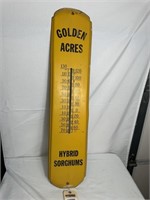 Golden Acres Hybrid Sorghums tin thermometer sign