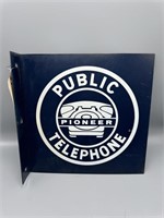 Pioneer Public Telephone SST flange sign, 12Wx12T