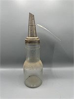 Glass motor oil jar w/ metal spout