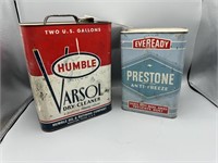 2 gal Humble dry cleaner can & Ever-Ready Prestone
