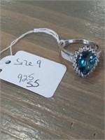 925 SILVER RING WITH BLUE GEM STONE