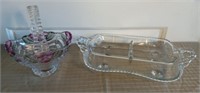 Beautiful Floral Crystal Basket & Beaded Footed