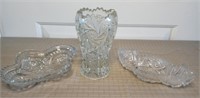 2 Crystal Bowls & Crystal Vase with Weighted