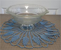 Depression Etched Glass Pedestal Bowl & Handmade