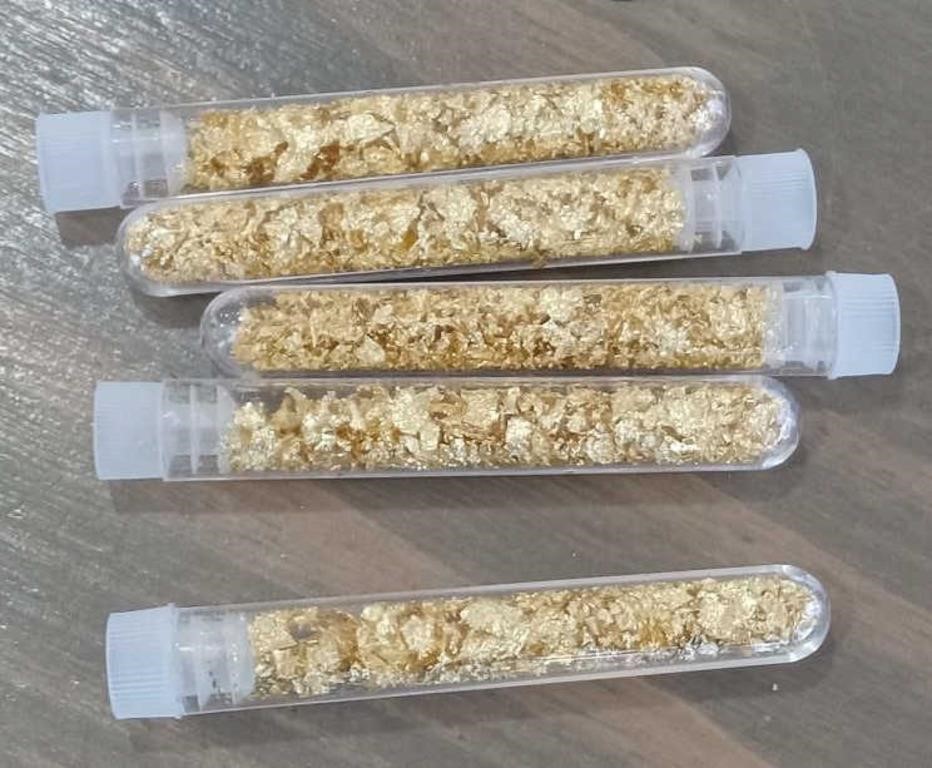 FIVE VIALS OF GOLD FLAKES