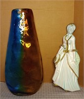 Large Iridescent Color Vase & Vintage Chalk Wall