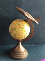 VINTAGE, SMALL GLOBE WITH AIRPLANE AXIS ROUND
