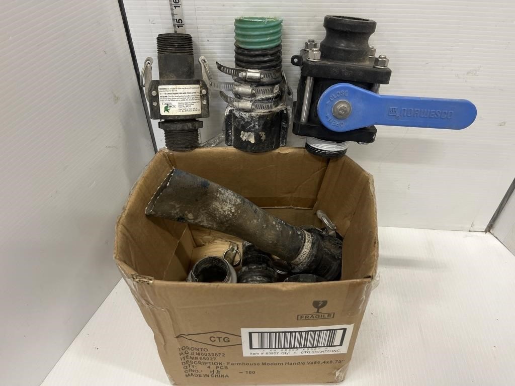 Box lot of plumbing- valve, Gator Lock, misc
