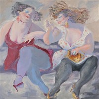 Esteban Najarro Oil on Canvas Two Women