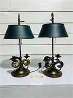 Pair of Swan Bouillotte Brass Lamps