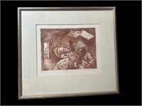 FRAMED SELF PORTRAIT ETCHING BY DONALD FRIEND