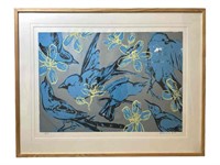 SIGNED DAVID BROMLEY BLUE BIRDS & FLOWERS