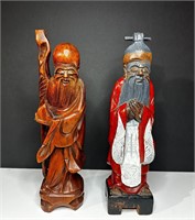Two Wood Carved Chinese Immortal Figures