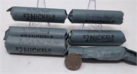5 Rolls of Buffalo Nickels
