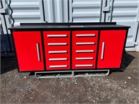 Unused Red 7FT Workbench w/ 10 Drawers & 2 Cabinet