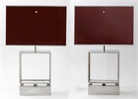 Romeo Rega Attr. Lucite & Chrome Table Lamps, Pr