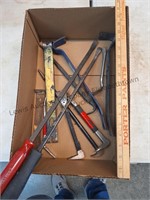 Box lot of pry tools.
Flat bars ect.