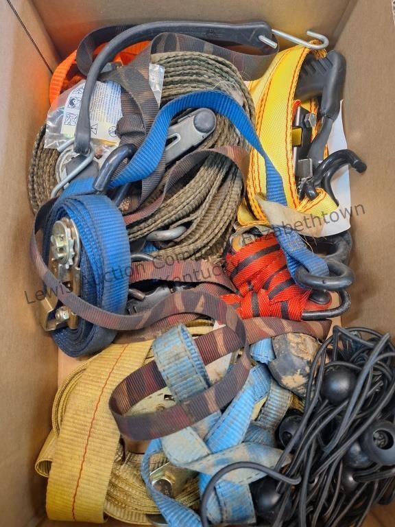 Box lot tie down straps.