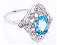 925 Sterling Silver Ring, Size 6, Oval Cut Blue To