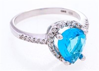925 Sterling Silver Ring, Size 6, Pear Shape Blue