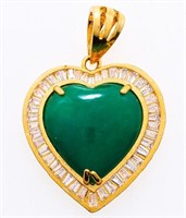 Custom Made,Heart Pendant, Herat Cut Jadeite w/ Ba