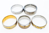 Grouping of 5 Stainless Steel Band Rings w/Swarovs