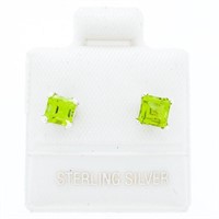 Sterling Silver Genuine Peridot Princess Cut Earri