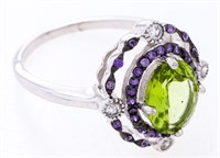 925 Sterling Silver Ring, Size 8, Oval Peridot 1.3
