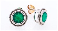 925 Sterling Silver Button Stud Earrings, Green On