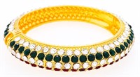 Bangle Bracelet, Semi Precious Emerald Green, Ruby