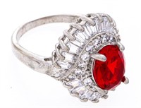 Ballerina Style Ring, Oval Ruby Red Center, Floati