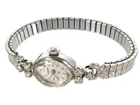 14K White Gold Diamond Womens Hamilton Wrist Watch