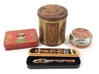 Vtg Coca-Cola Tins w/ Pen, Playing Cards & More