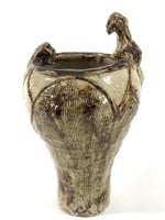 Handbuilt Glazed Ceramic Vase 12" H