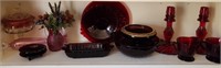 16PCS RUBY RED CANDY DISH, PLATES, CANDLESTICKS...
